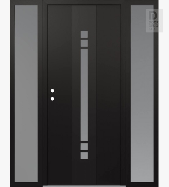 Modern Steel Front Door DIAMOND A4 60" X 80" BLACK/WHITE FROSTED GLASS PANEL BLACK RHI WITH 2 SIDELITES FROSTED GLASS