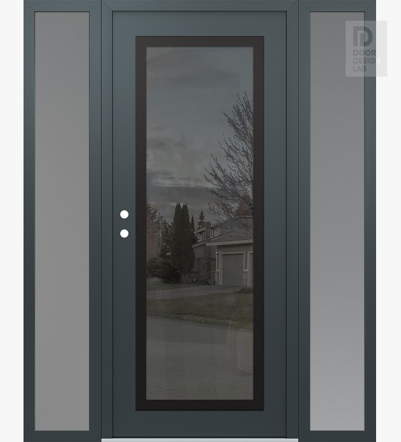 Modern Steel Front Door Diamond C1 60" x 80" anthracite/anthracite mirrored Glass Panel black RHI with 2 Sidelites frosted Glass