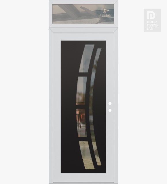 Modern Steel Front Door Diamond C12 36" x 96" white/white clear Glass Panel black LHI with Transom clear Glass