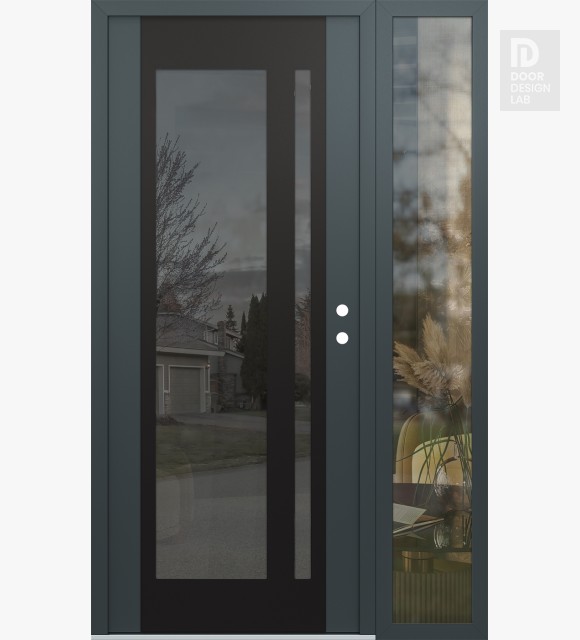 Modern Steel Front Door Diamond C15 48" x 80" anthracite/anthracite mirrored Glass Panel black LHI with Sidelite clear Glass