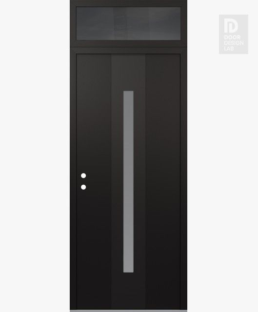 Modern Steel Front Door DIAMOND A2 36" X 96" BLACK/WHITE FROSTED GLASS PANEL BLACK RHI WITH TRANSOM MIRRORED GLASS