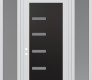 Modern Steel Front Door Diamond C8 64" x 96" white/white frosted Glass Panel black RHI with 2 Sidelites and Transom frosted Glass