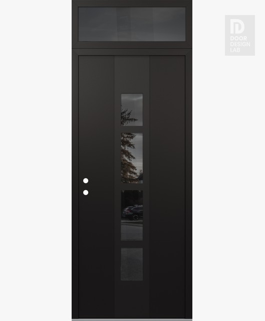 Modern Steel Front Door DIAMOND A10 36" X 96" BLACK/BLACK MIRRORED GLASS PANEL BLACK RHI WITH TRANSOM MIRRORED GLASS