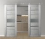 DOUBLE BARN DOOR AVON 07-06 VETRO RIBEIRA ASH 60" X 80" X 1 3/4" STAINLESS STEEL HARDWARE