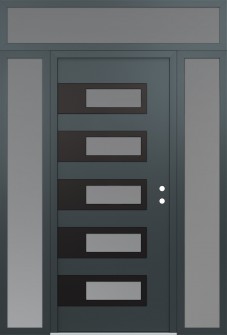 Diamond D3 60" x 96" anthracite/anthracite frosted Glass Panel black LHI with 2 Sidelites and Transom frosted Glass