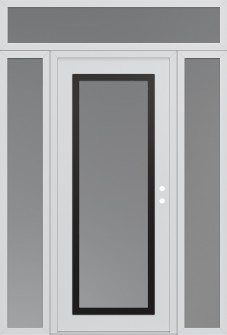 Diamond C1 68" x 96" white/white frosted Glass Panel black LHI with 2 Sidelites and Transom frosted Glass