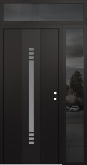 DIAMOND A5 48" X 96" BLACK/WHITE FROSTED GLASS PANEL BLACK LHI WITH SIDELITE AND TRANSOM MIRRORED GLASS