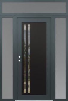 Diamond C6 60" x 96" anthracite/anthracite clear Glass Panel black RHI with 2 Sidelites and Transom frosted Glass