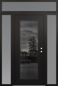 Diamond C1 60" x 96" black/black mirrored Glass Panel black LHI with 2 Sidelites and Transom frosted Glass