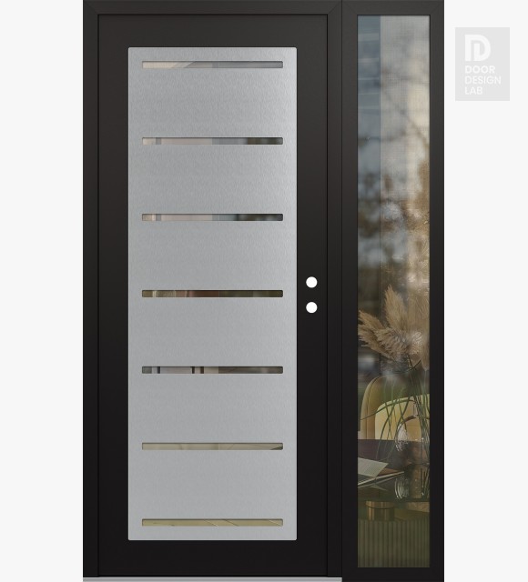 Modern Steel Front Door Diamond C11 50" x 80" black/black clear Glass Panel stainless steel LHI with Sidelite clear Glass