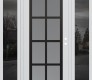 Modern Steel Front Door Diamond C16 64" x 80" white/white frosted Glass Panel black LHI with 2 Sidelites mirrored Glass
