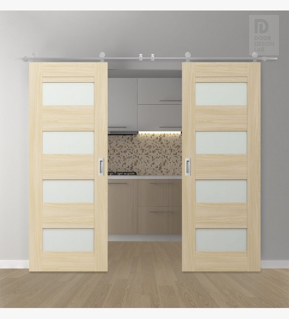 DOUBLE BARN DOOR AVON 07-08 VETRO LOIRE ASH 60" X 84" X 1 3/4" STAINLESS STEEL HARDWARE