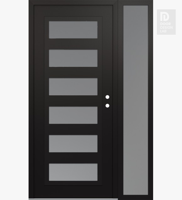 Modern Steel Front Door Diamond C9 50" x 80" black/white frosted Glass Panel black LHI with Sidelite frosted Glass