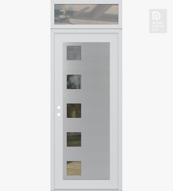 Modern Steel Front Door Diamond C5 36" x 96" white/white clear Glass Panel stainless steel RHI with Transom clear Glass
