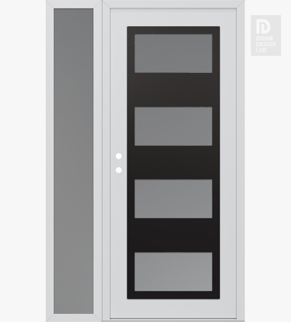 Modern Steel Front Door Diamond C2 52" x 80" white/white frosted Glass Panel black RHI with Sidelite frosted Glass