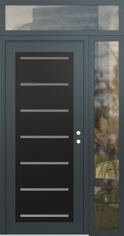 Diamond C11 52" x 96" anthracite/anthracite frosted Glass Panel black LHI with Sidelite and Transom clear Glass