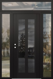 Diamond C14 68" x 96" black/black mirrored Glass Panel black RHI with 2 Sidelites and Transom clear Glass