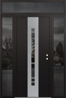 DIAMOND A3 60" X 96" BLACK/BLACK MIRRORED GLASS PANEL STAINLESS STEEL LHI WITH 2 SIDELITES AND TRANSOM MIRRORED GLASS