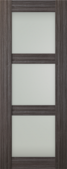 RTA DOOR SLAB PALLADIO 3 LITE VETRO GRAY OAK 32" X 80" X 1 9/16" TEMPERED FROSTED GLASS