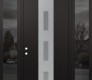 Modern Steel Front Door DIAMOND A7 68" X 96" BLACK/WHITE FROSTED GLASS PANEL STAINLESS STEEL RHI WITH 2 SIDELITES AND TRANSOM MIRRORED GLASS