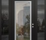 Modern Steel Front Door Diamond C1 68" x 96" black/black clear Glass Panel stainless steel LHI with 2 Sidelites and Transom mirrored Glass