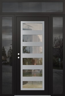 Diamond C9 60" x 96" black/black clear Glass Panel stainless steel RHI with 2 Sidelites and Transom mirrored Glass