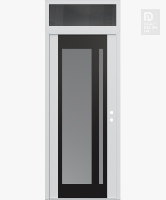Modern Steel Front Door Diamond C15 36" x 96" white/white frosted Glass Panel black LHI with Transom mirrored Glass