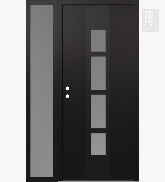 Modern Steel Front Door DIAMOND A10 52" X 80" BLACK/WHITE FROSTED GLASS PANEL BLACK RHI WITH SIDELITE FROSTED GLASS