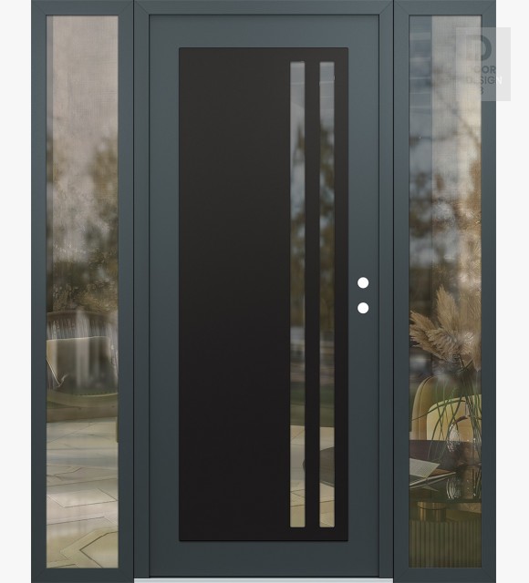 Modern Steel Front Door Diamond C6 68" x 80" anthracite/anthracite clear Glass Panel black LHI with 2 Sidelites clear Glass