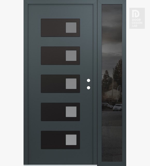 Modern Steel Front Door Diamond D2 52" x 80" anthracite/anthracite frosted Glass Panel black LHI with Sidelite mirrored Glass