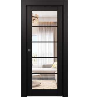 Avon 5 Lite Clear Vetro Black Matte Pocket doors