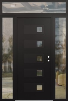 Diamond D2 64" x 96" black/black clear Glass Panel black LHI with 2 Sidelites and Transom clear Glass