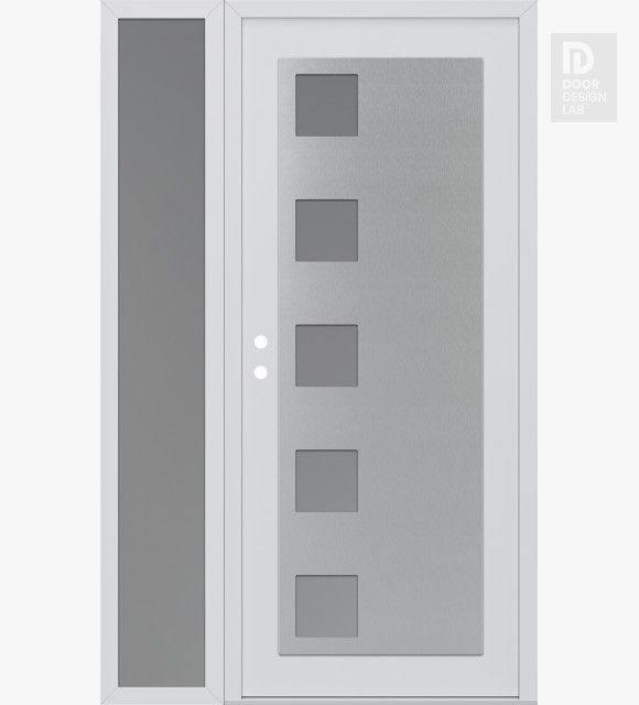 Modern Steel Front Door Diamond C5 48" x 80" white/white frosted Glass Panel stainless steel RHI with Sidelite frosted Glass
