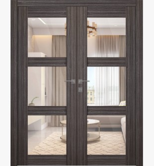 Palladio 3 Lite Clear Vetro Gray Oak Double doors