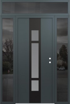 DIAMOND A9 68" X 96" ANTHRACITE/ANTHRACITE FROSTED GLASS PANEL BLACK LHI WITH 2 SIDELITES AND TRANSOM MIRRORED GLASS