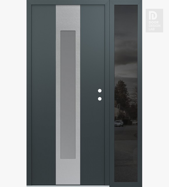 Modern Steel Front Door DIAMOND A1 50" X 80" ANTHRACITE/ANTHRACITE FROSTED GLASS PANEL STAINLESS STEEL LHI WITH SIDELITE MIRRORED GLASS