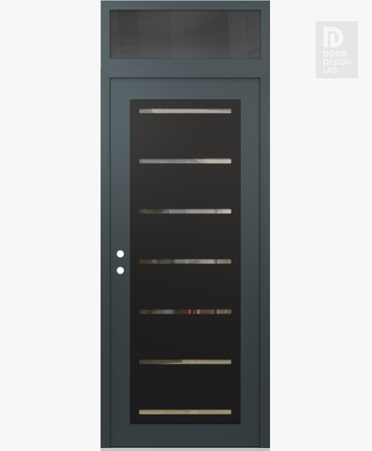 Modern Steel Front Door Diamond C11 36" x 96" anthracite/anthracite clear Glass Panel black RHI with Transom mirrored Glass