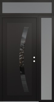 Diamond C4 50" x 96" black/black mirrored Glass Panel black LHI with Sidelite and Transom frosted Glass