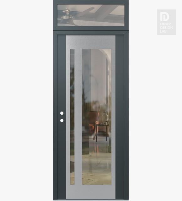 Modern Steel Front Door Diamond C15 36" x 96" anthracite/anthracite clear Glass Panel stainless steel RHI with Transom clear Glass