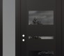 Modern Steel Front Door Diamond C10 52" x 96" black/black mirrored Glass Panel black RHI with Sidelite and Transom frosted Glass