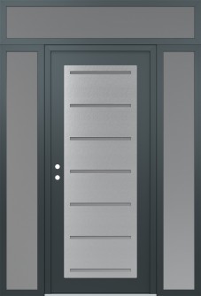 Diamond C11 64" x 96" anthracite/anthracite frosted Glass Panel stainless steel RHI with 2 Sidelites and Transom frosted Glass