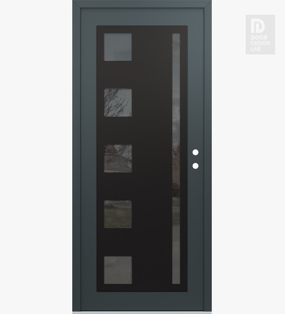 Modern Steel Front Door Diamond C3 36" x 80" anthracite/anthracite mirrored Glass Panel black LHI