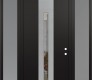 Modern Steel Front Door DIAMOND A2 64" X 96" BLACK/BLACK CLEAR GLASS PANEL STAINLESS STEEL LHI WITH 2 SIDELITES AND TRANSOM FROSTED GLASS