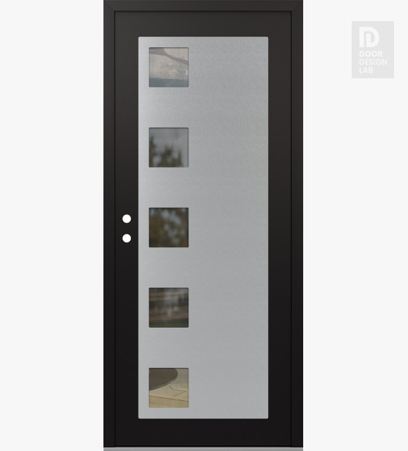 Modern Steel Front Door Diamond C5 36" x 80" black/black clear Glass Panel stainless steel RHI