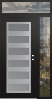 Diamond C9 50" x 96" black/white frosted Glass Panel stainless steel LHI with Sidelite and Transom clear Glass
