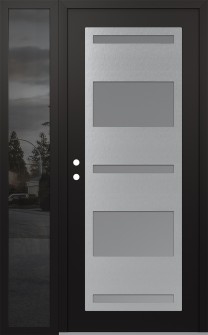 Diamond C10 52" x 80" black/white frosted Glass Panel stainless steel RHI with Sidelite mirrored Glass