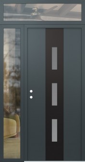 DIAMOND A7 50" X 96" ANTHRACITE/ANTHRACITE FROSTED GLASS PANEL BLACK RHI WITH SIDELITE AND TRANSOM CLEAR GLASS