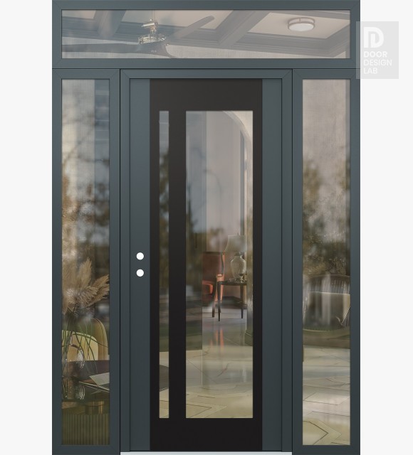Modern Steel Front Door Diamond C15 64" x 96" anthracite/anthracite clear Glass Panel black RHI with 2 Sidelites and Transom clear Glass