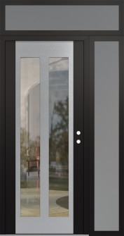 Diamond C14 50" x 96" black/black clear Glass Panel stainless steel LHI with Sidelite and Transom frosted Glass