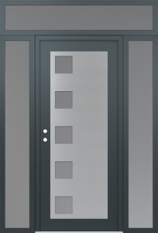 Diamond C5 64" x 96" anthracite/anthracite frosted Glass Panel stainless steel RHI with 2 Sidelites and Transom frosted Glass